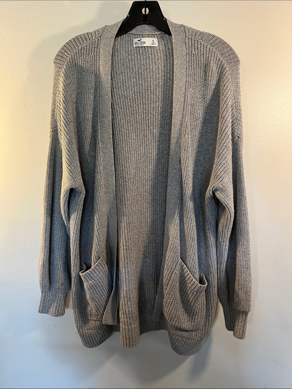 Hollister Gray Open-Front Knit Cardigan